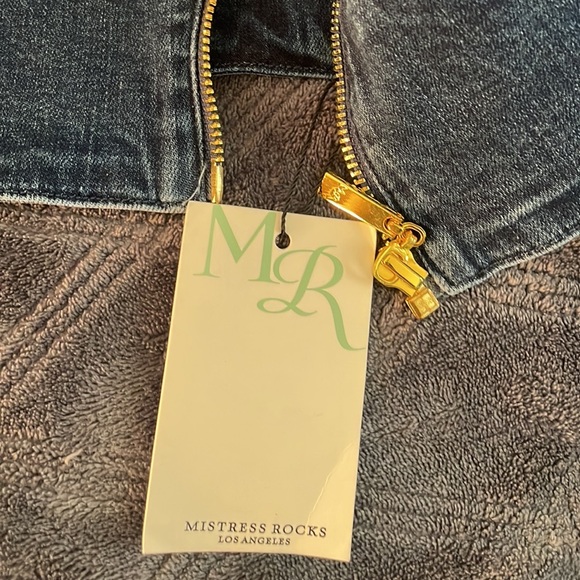 Mistress Rocks x House Of CB “Pistol” Cross Front Denim Crop Top Size L - Picture 2 of 10